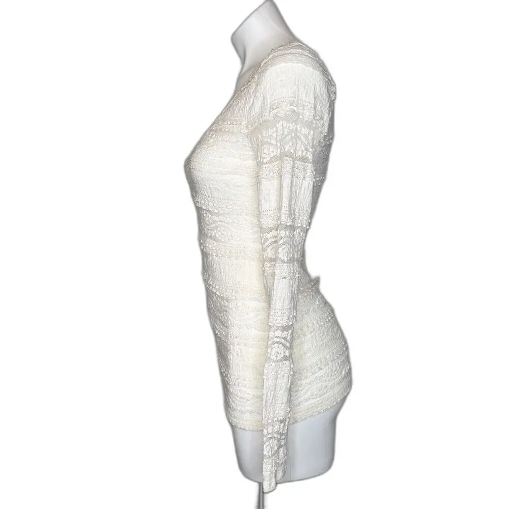 Long-Sleeve Sheer Lace Layering Tunic Cream Y2K Boho Fairy Coquette